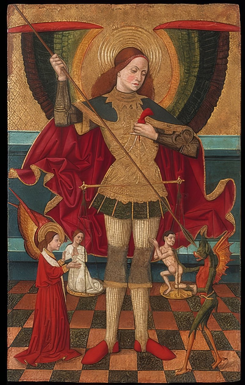 Mihály arkangyal mérlegeli a halottak lelkét. 1485 körül alkotó: Juan de la Abadía