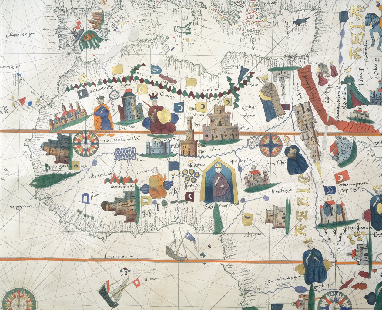 Detail of Africa and Mediterranean Basin, by Juan de la Cosa, marine chart   1112546   hu       Ungarisch Successfully Translated  Original: Almsgiving Translat: Alamizsnás alkotó: Juan de la Cosa