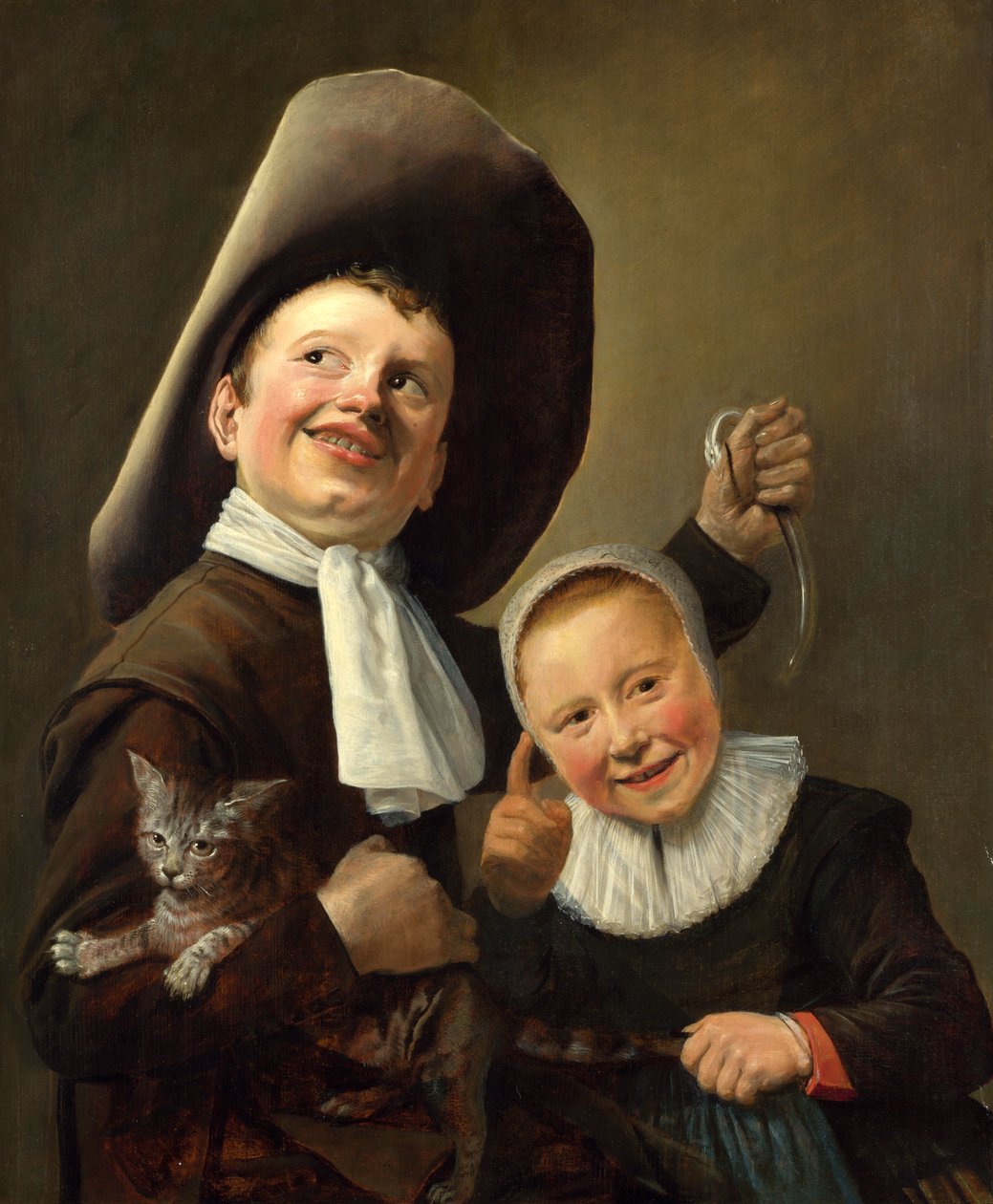 Fiú és lány macskával és angolnával alkotó: Judith Leyster
