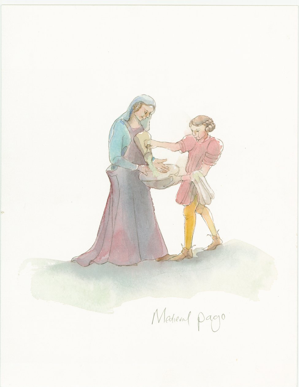 Középkori oldal, amely segít egy hölgynek kézmosásban, 2004. alkotó: Judith Dobie