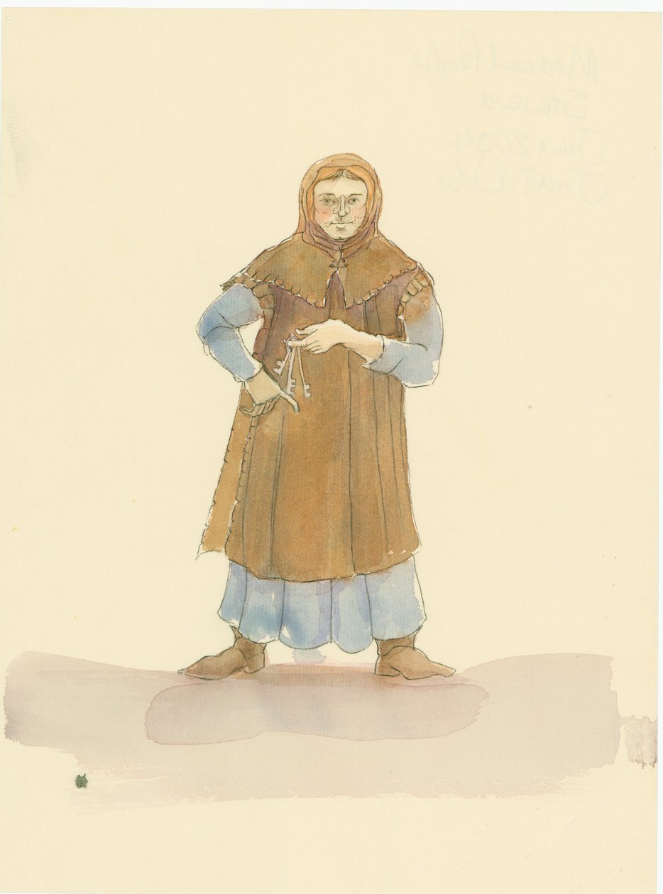 Középkori sáfár, aki egy úri ház és birtok vezetéséért volt felelős, 2004. alkotó: Judith Dobie