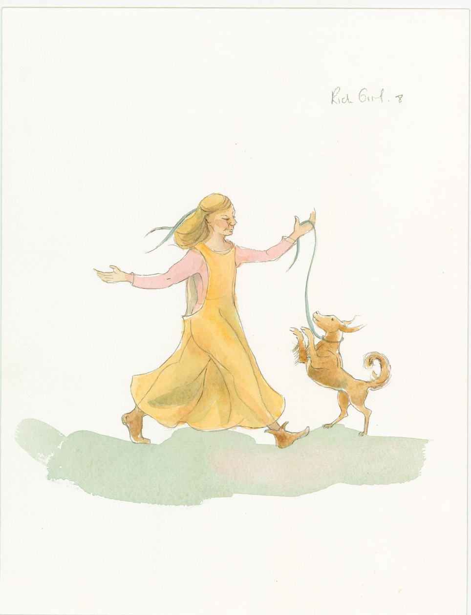 Egy középkori nő kutyával játszik, 2004. alkotó: Judith Dobie