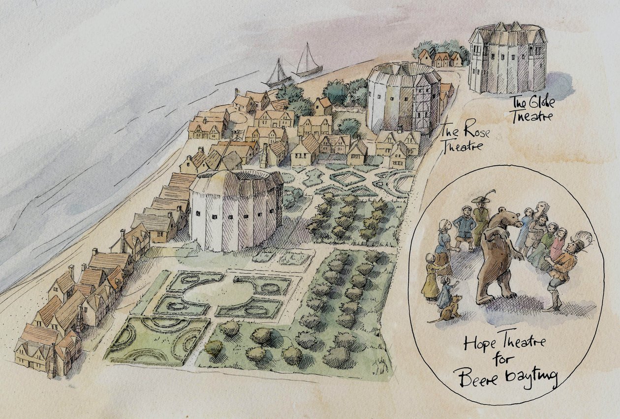 Hope Theatre, Rose Theatre és Globe Theatre, Southwark, London, c1647 2016. alkotó: Judith Dobie