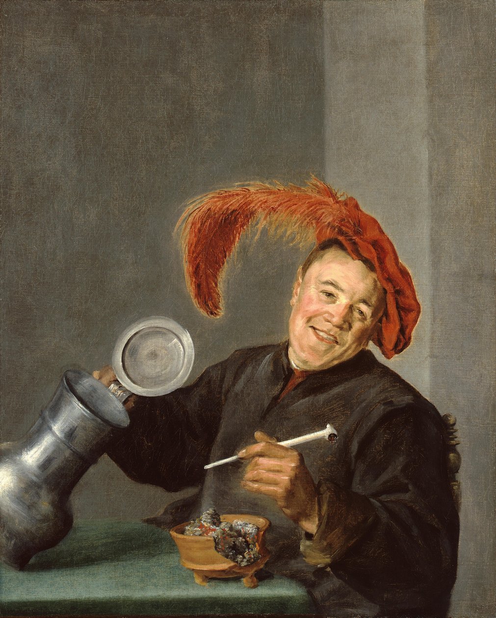 Vidám ember ónkorsóval és pipával a kezében alkotó: Judith Leyster