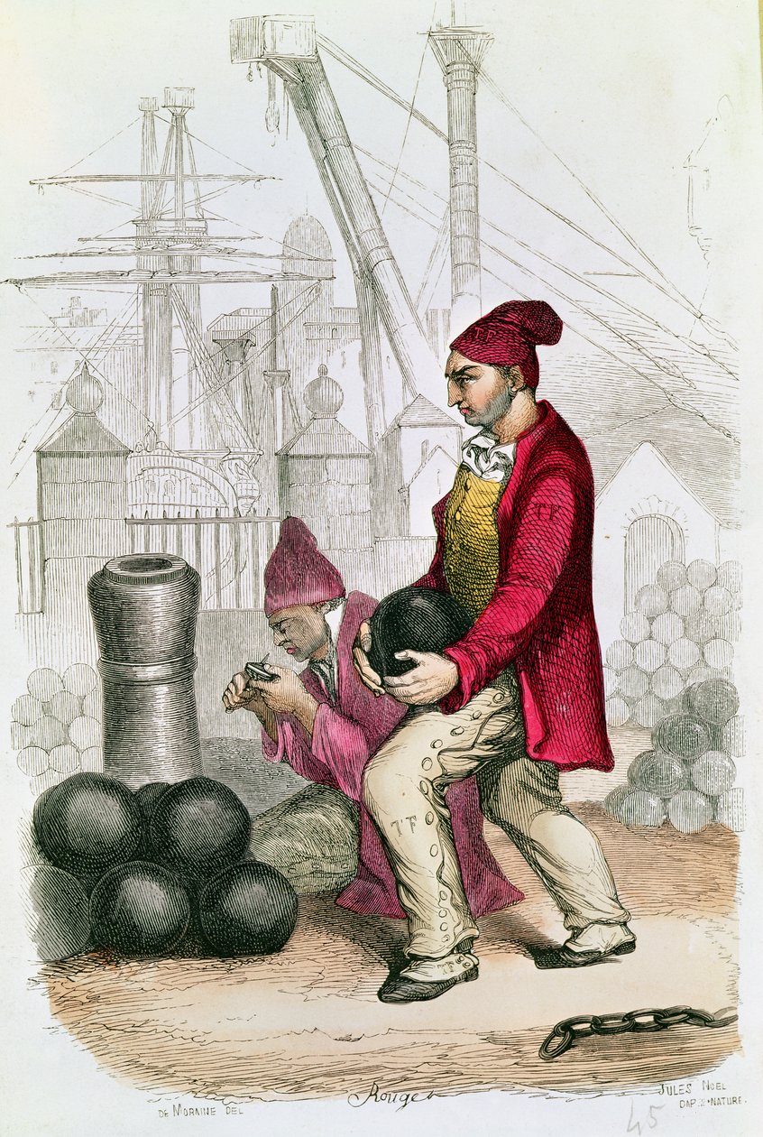 Egy elítélt a touloni büntetés-végrehajtási kolóniában, metszett De Moraine, 1845 körül alkotó: Jules Achille Noel