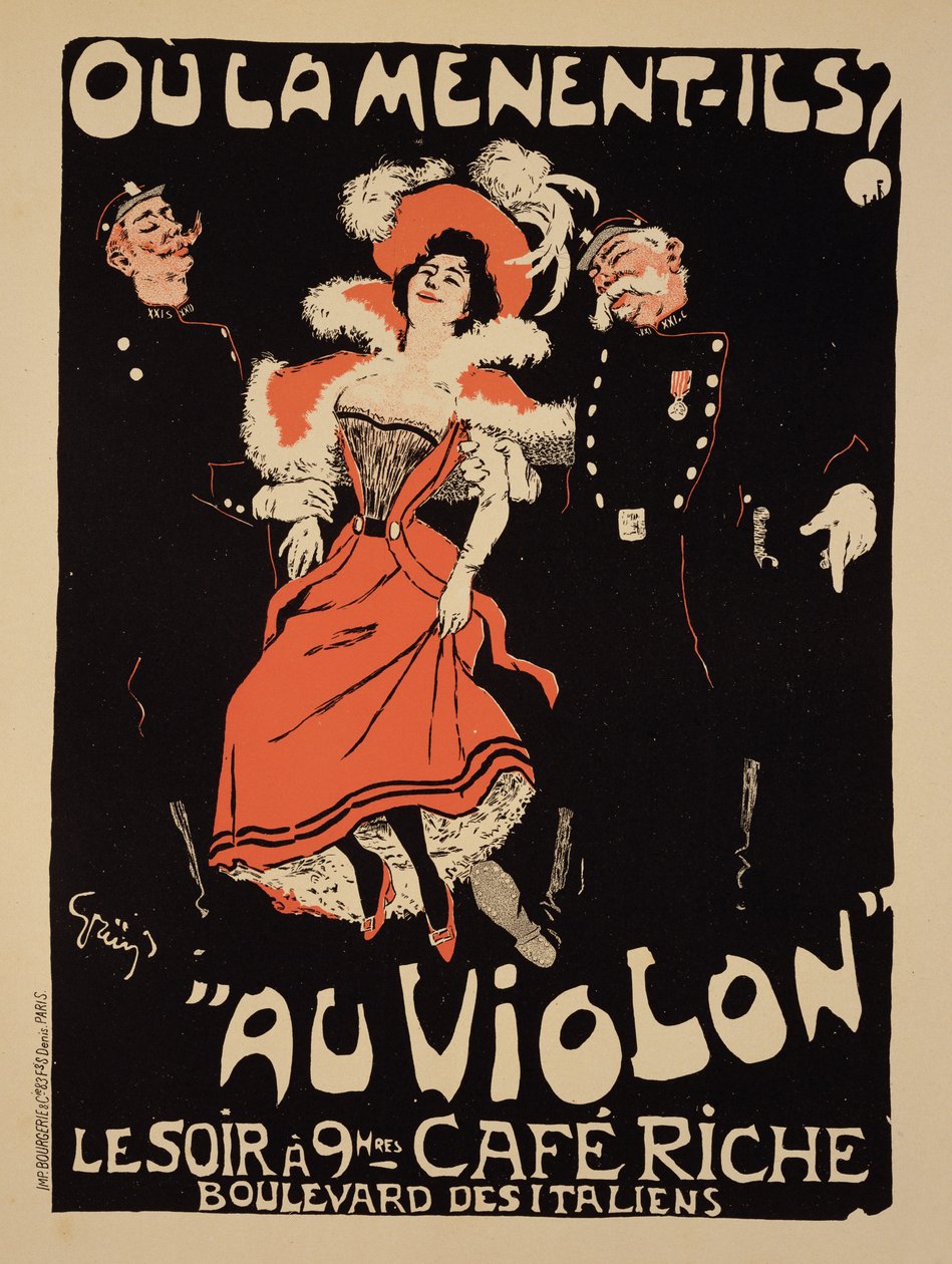 A "Cafe Riche" reklámplakátjának reprodukciója, Boulevard des Italiens, 1897. alkotó: Jules Alexandre Gruen or Grun