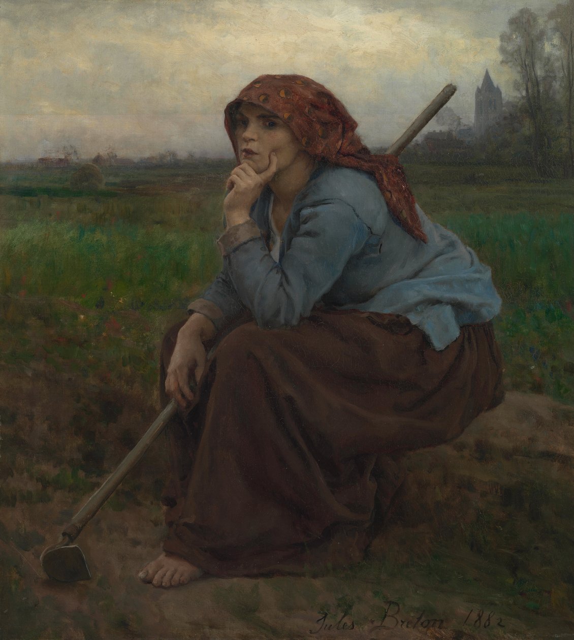 Fiatal parasztlány kapával alkotó: Jules Breton