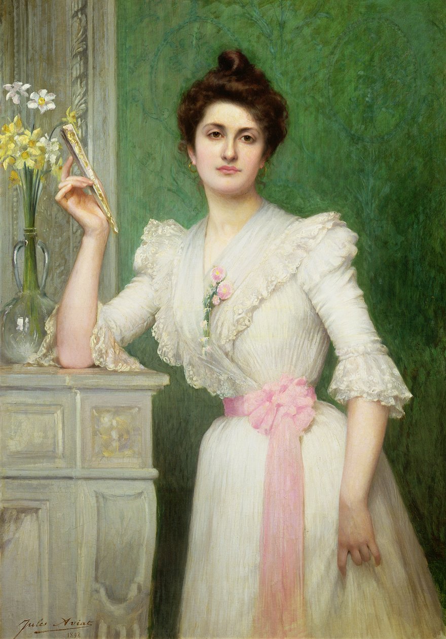 Egy legyezőt tartó hölgy portréja, 1898 alkotó: Jules Charles Aviat