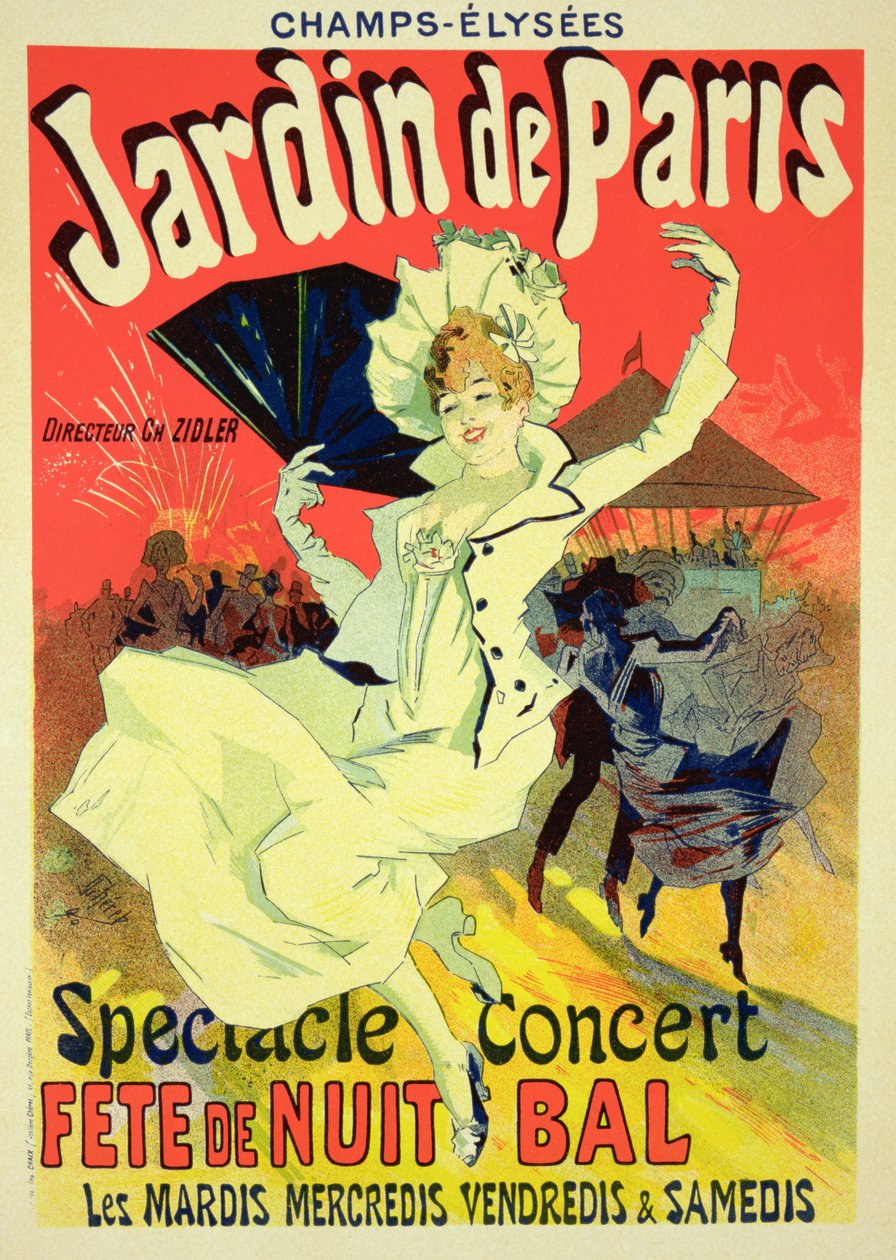 Egy plakát reprodukciója, amely a "Jardin de Paris"-t reklámozza a Chanps Elysees-en, 1890 alkotó: Jules Cheret