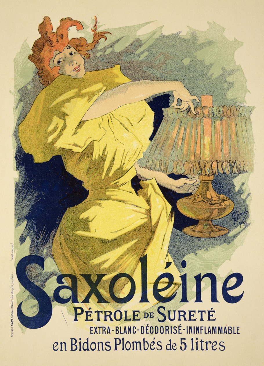 „Saxoleine”, biztonságos paraffinolaj, 1896-os plakát reprodukciója alkotó: Jules Cheret