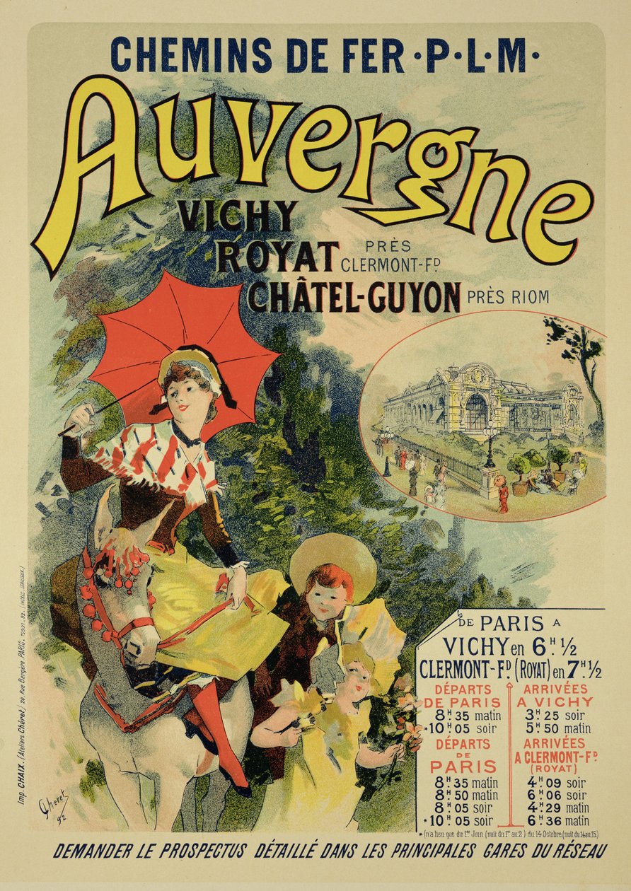 Az „Auvergne Railway”-t hirdető plakát másolata, Franciaország, 1892 alkotó: Jules Cheret
