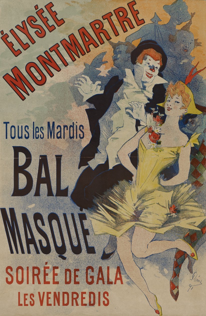 Élysée Montmartre: Bal Masque, megjelent 1891. január 18-án (színes litó papíron) alkotó: Jules Cheret
