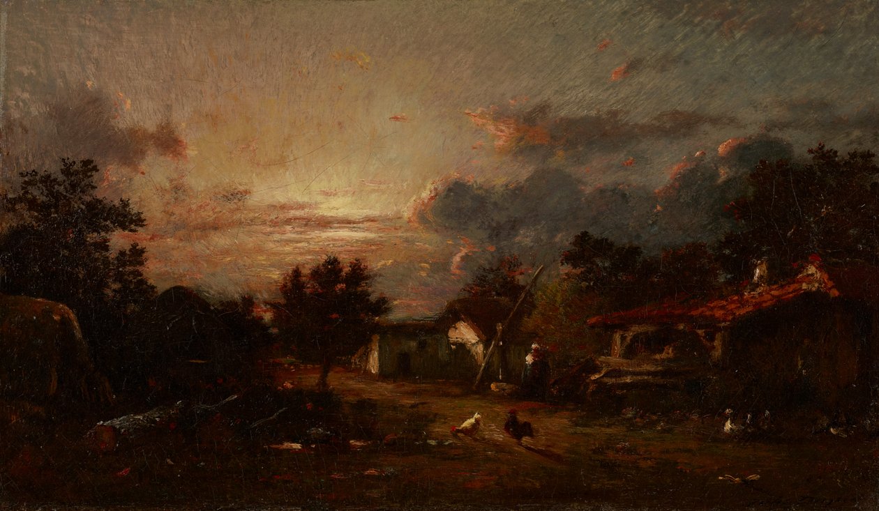 Falusi jelenet, Naplemente, 1870 körül alkotó: Jules Dupré
