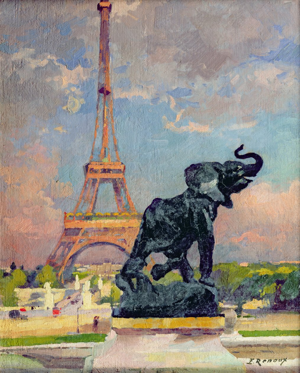 Az Eiffel-torony és az elefánt Fremiettől alkotó: Jules Ernest Renoux