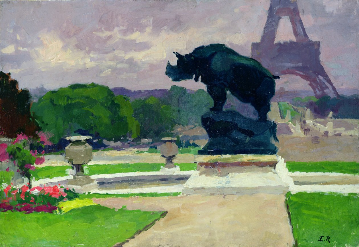 A Trocadero kertek és az orrszarvú – Jacquemart alkotó: Jules Ernest Renoux