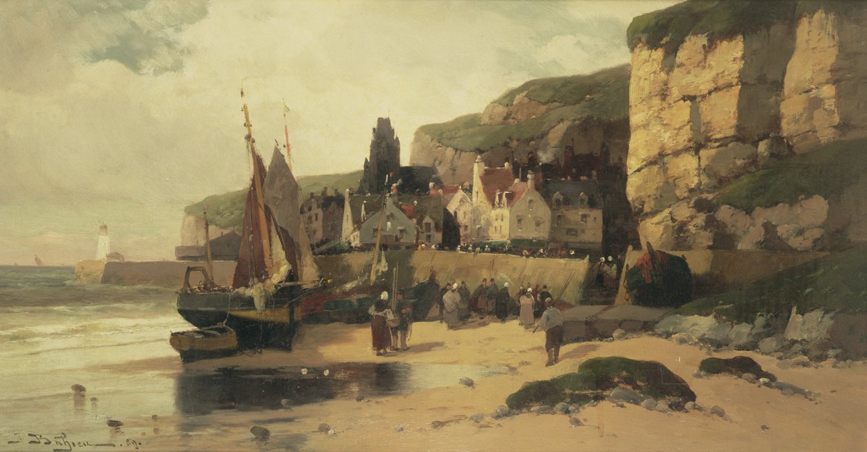 Halászfalu, Normandia, 1889 alkotó: Jules G Bahieu
