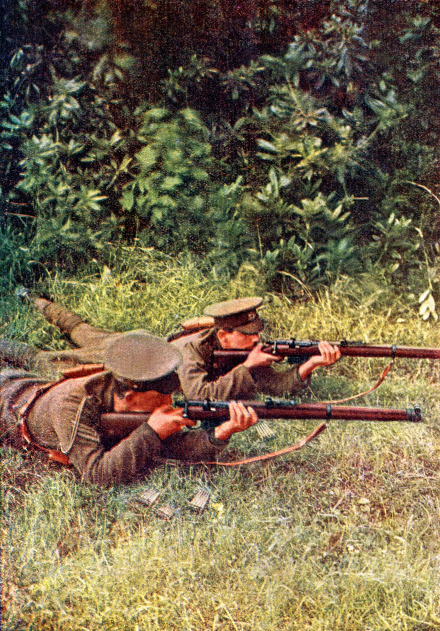 Brit lövészek harcban bajor dragonyosok ellen a marne-i csata során Párizstól keletre, 1914. szeptember (autokróm) alkotó: Jules Gervais Courtellemont