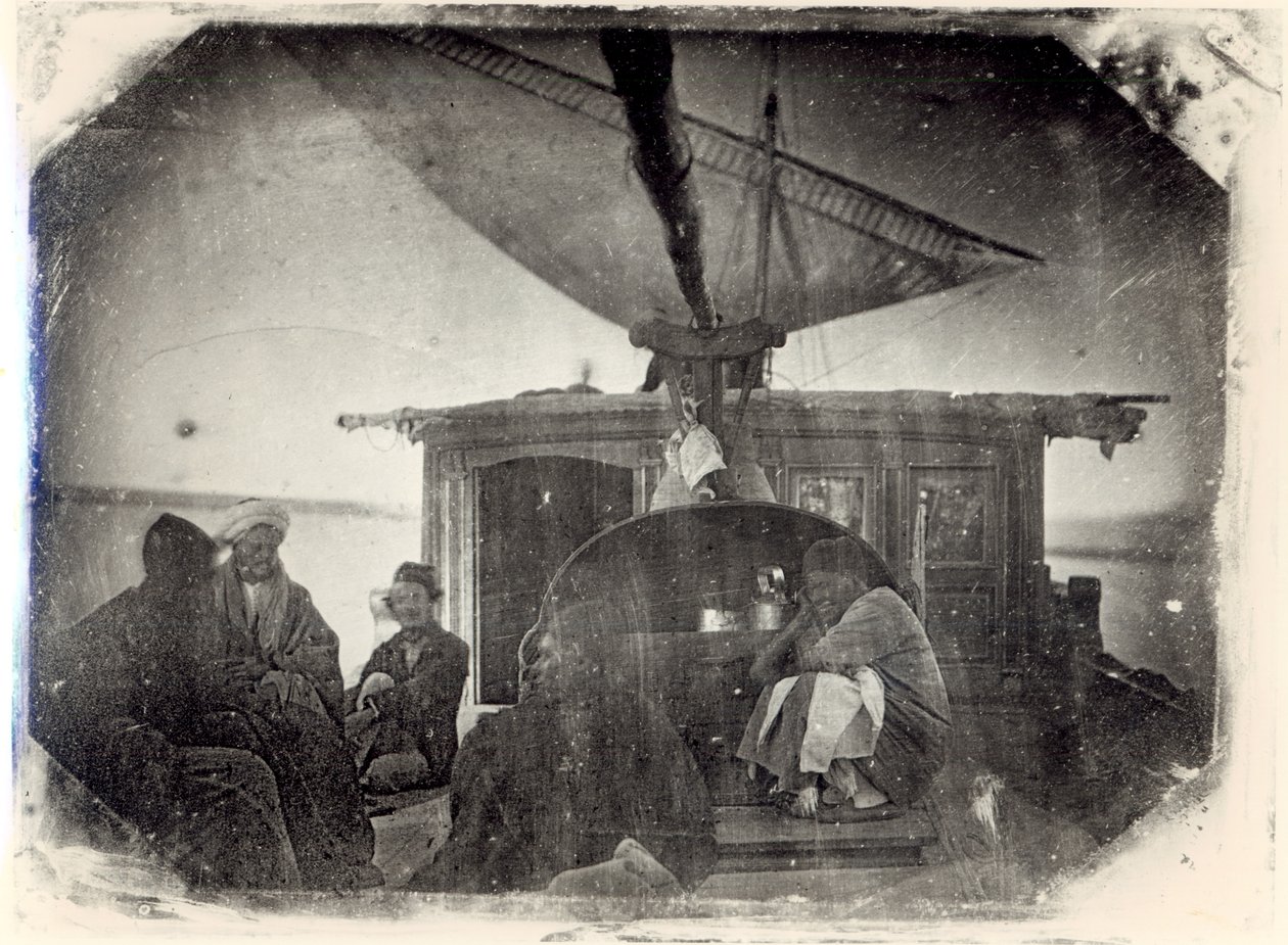 Vitorlás és utazók a Níluson, 1845-6 (dagerrotípia) alkotó: Jules Itier