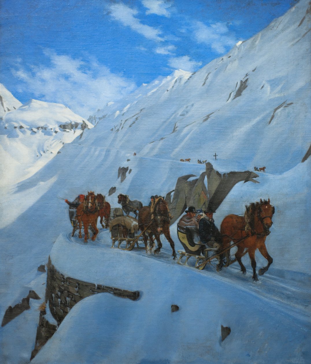 Posta konvoj a Gotthardon télen alkotó: Jules Jacques Jacot Guillarmod