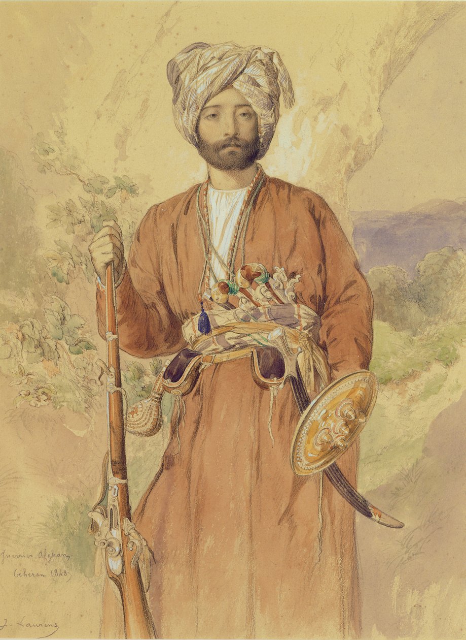 Tanulmány egy afgán harcosról, Teherán, 1848 (ceruza, wc és testszín papíron) alkotó: Jules Joseph Augustin Laurens