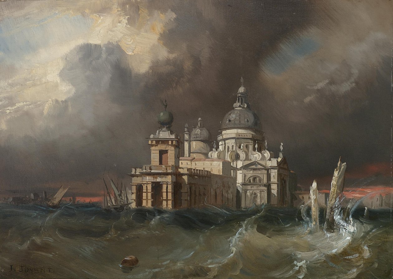 Vihar a Santa Maria della Salute felett Velencében alkotó: Jules Romain Joyant
