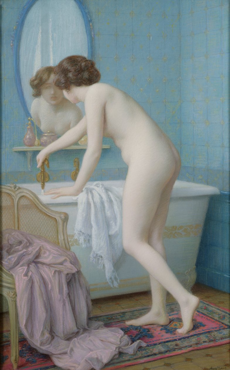 Fiatal nő fürdésre készül (pasztell, papír) alkotó: Jules Scalbert