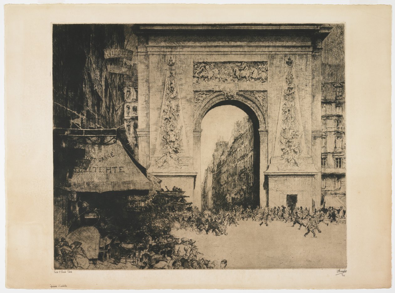 Porte Saint-Denis, Párizs, 1928 (rézkarc, szárazhús, akvatinta és lemezhang) alkotó: Jules de Bruycker