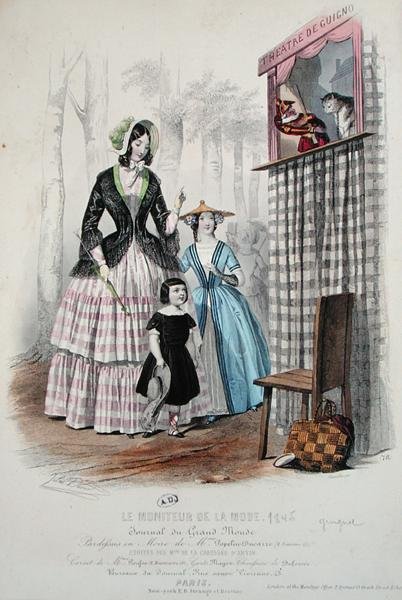A Theater de Guignol, a „Le Moniteur de la Mode”-ból, Reville metszete (színes metszet) alkotó: Jules (after) David