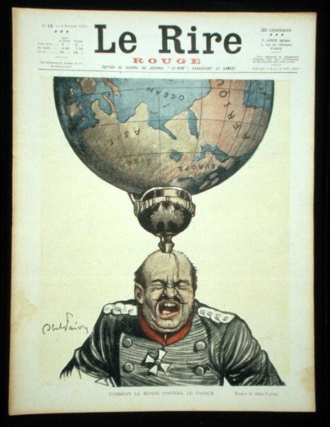 Hogyan viseli a világ a sisakot, a „Le Rire Rouge” borítója, 1915. február 6. (színes litó) alkotó: Jules Abel Faivre