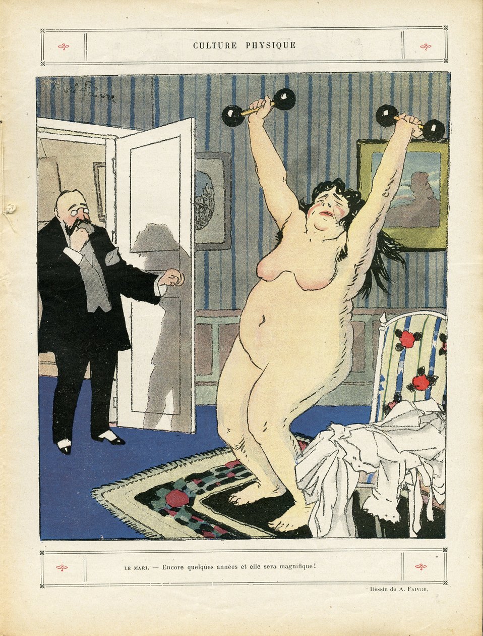 Illusztráció: Abel Faivre (1867-1945) a Le Rire-ben, 2013.05.03. - Testi kultúra - Sport, Obeite, Nudita - Nők alkotó: Jules Abel Faivre