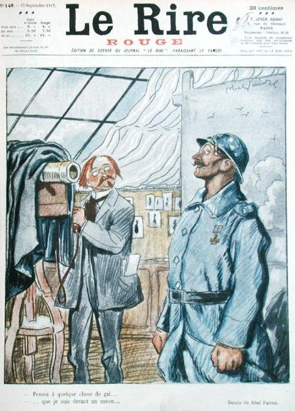 A francia katona a fotóssal, karikatúra a „Le Rire Rouge” címlapjáról alkotó: Jules Abel Faivre