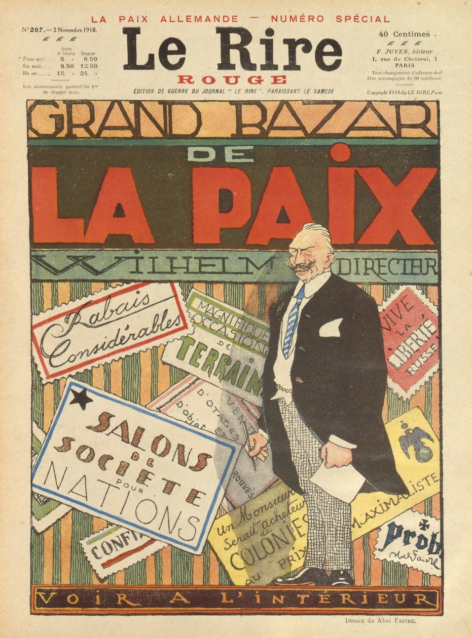 A Nagy Béke Bazár. A Le Rire borítója, 1918. november 2 alkotó: Jules Abel Faivre