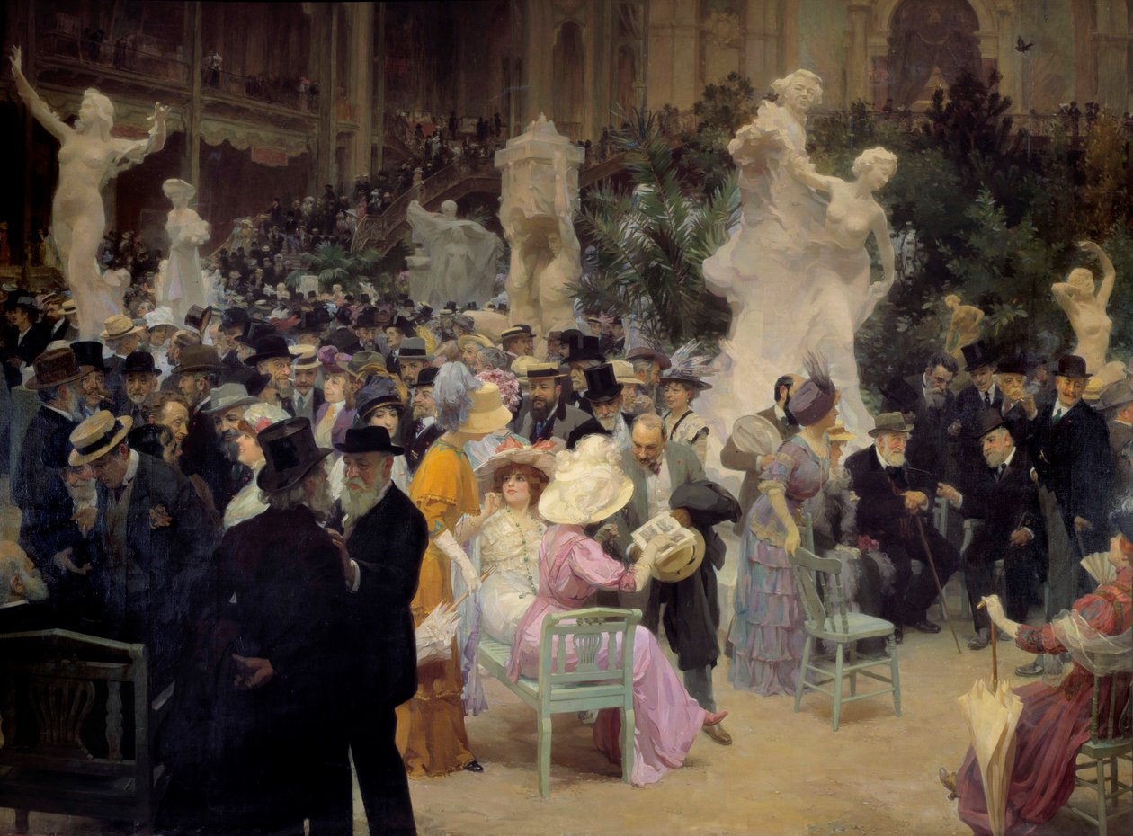 Belle epoque: „Péntek a Salon des artistes français-ban”” A párizsi burzsoázia tagjai társasági események alkalmával találkoznak. Részlet. Jules Alexandre Grun (1868-1934) festménye 1911 V. 3,6x6,16 m Rouen, Musee des Beaux Arts alkotó: Jules Alexandre Gruen or Grun