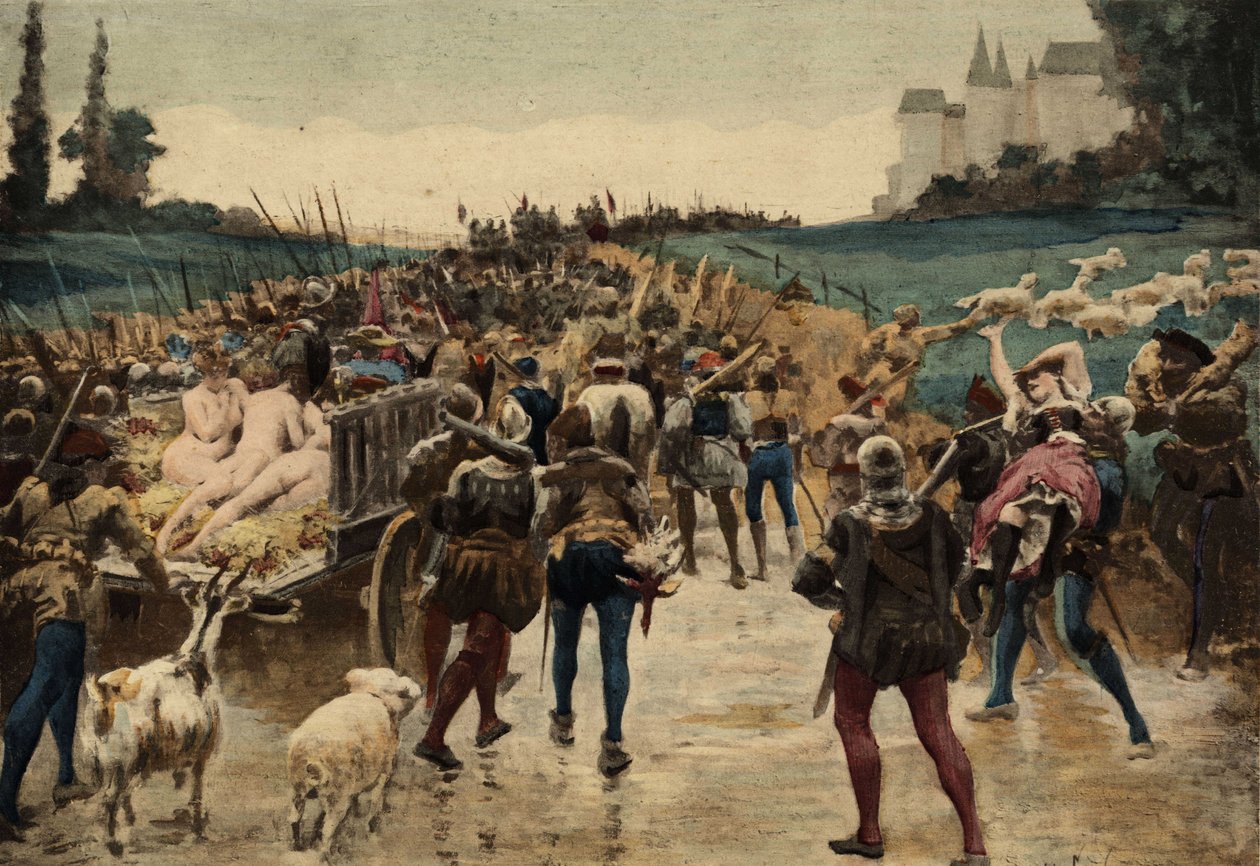 Picrochole, Lerne királyának serege, amely Gargantua apjának, Grandgousier-nek a földjei ellen tör. Gargantua. Jules Garnier illusztrációja. In "Rabelais et l