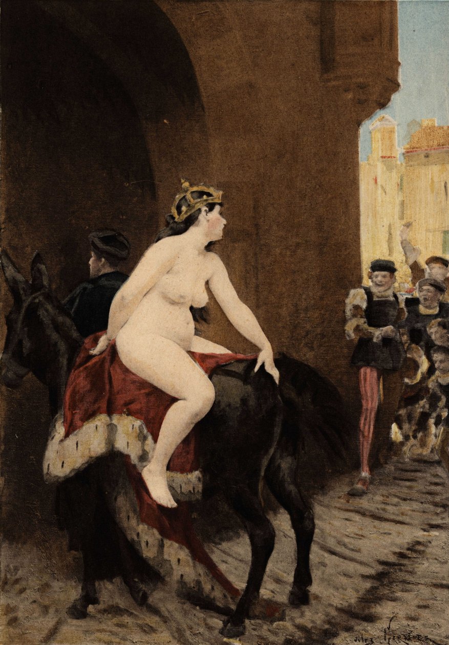 A milánói császár felesége, Federic (Frederic) Barberossa, akit a milánóiak kiűztek a városból. A Thacor öszvéren lovagol. Pantagruel. Jules Garnier illusztrációja. In: "Rabelais et l