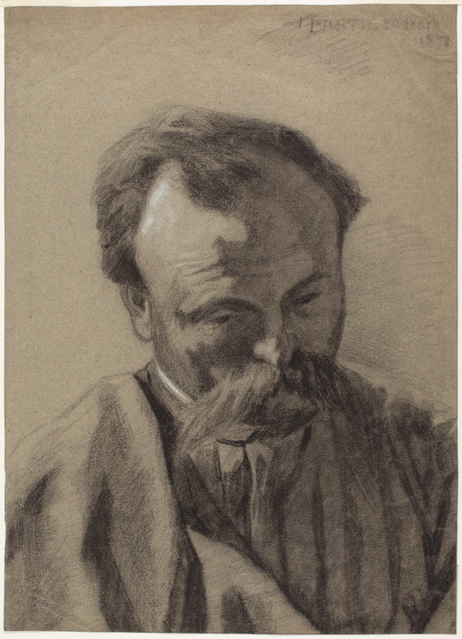 Önarckép, 1877 körül (fekete kréta, fehér krétával kiemelve, szürke fektetett papírra) alkotó: Jules Bastien Lepage
