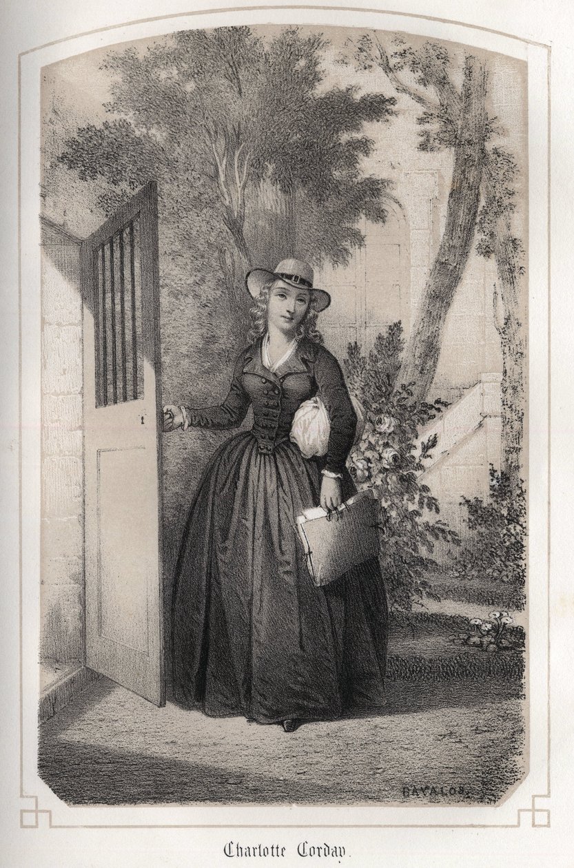 Charlotte Corday (1768-1793) portréja. DROHOJOWSKA grófnő „"Franciaország jeles asszonyai" című művében. MM JULES ÉS BAYALOS DRUTS ILLUSTRES. 1850 körül. alkotó: Jules and Bayalos Aime de David