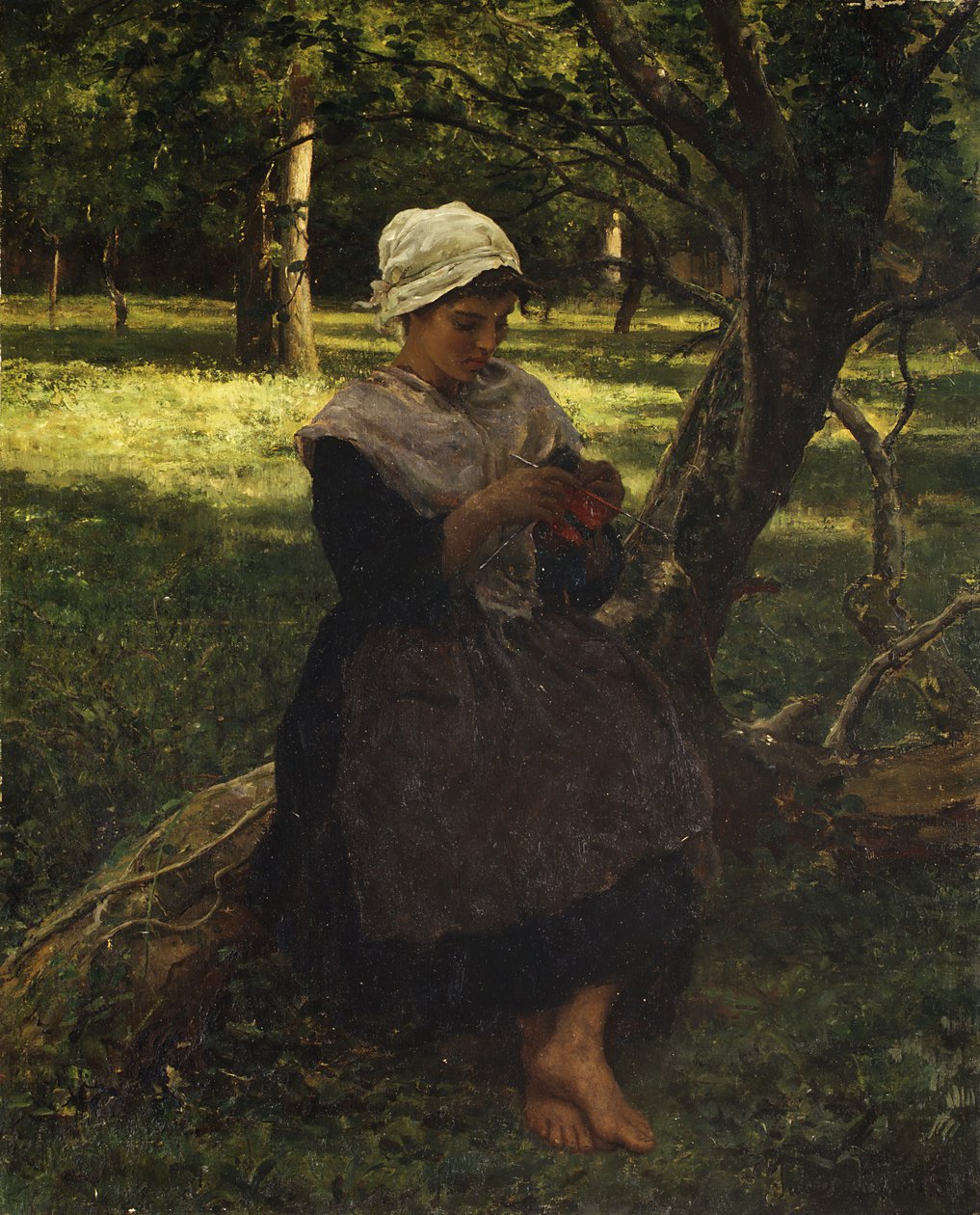 Egy parasztlány köt, kb. 1870. alkotó: Jules Breton