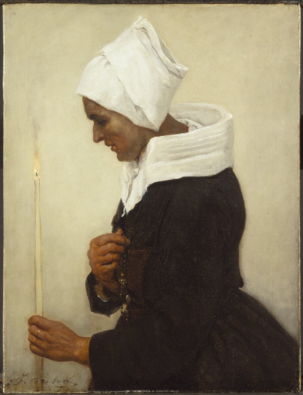 Breton parasztnő, kezében egy kúpos, 1869 körül alkotó: Jules Breton