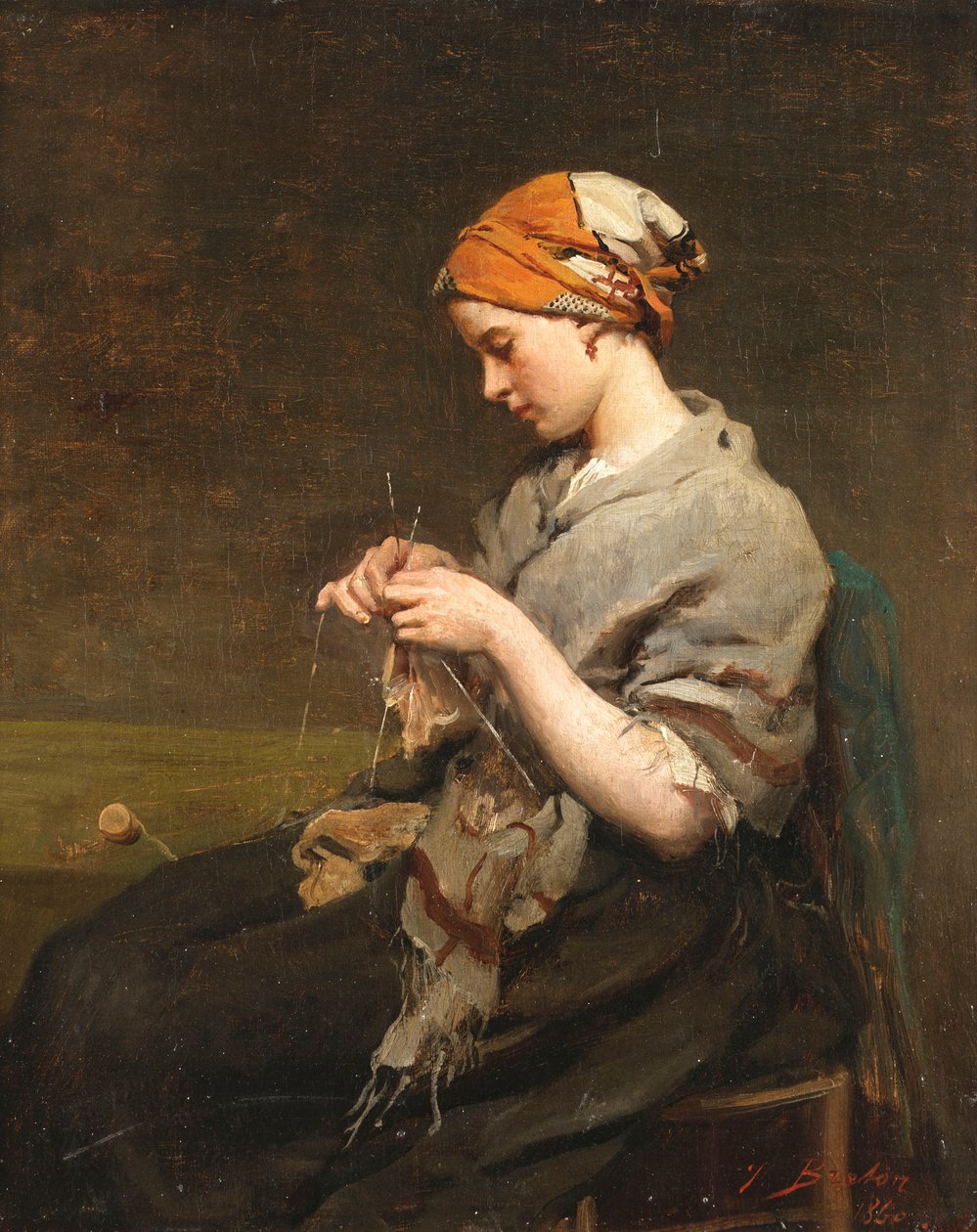 Lány kötés alkotó: Jules Breton