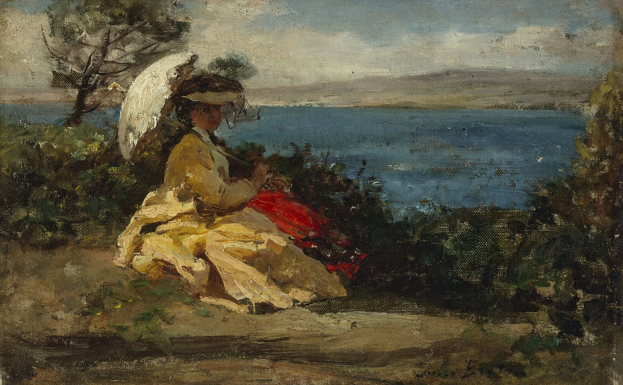 Nő napernyővel, Douarnenez-öböl, 1870-1875 között (olaj, vászon) alkotó: Jules Breton