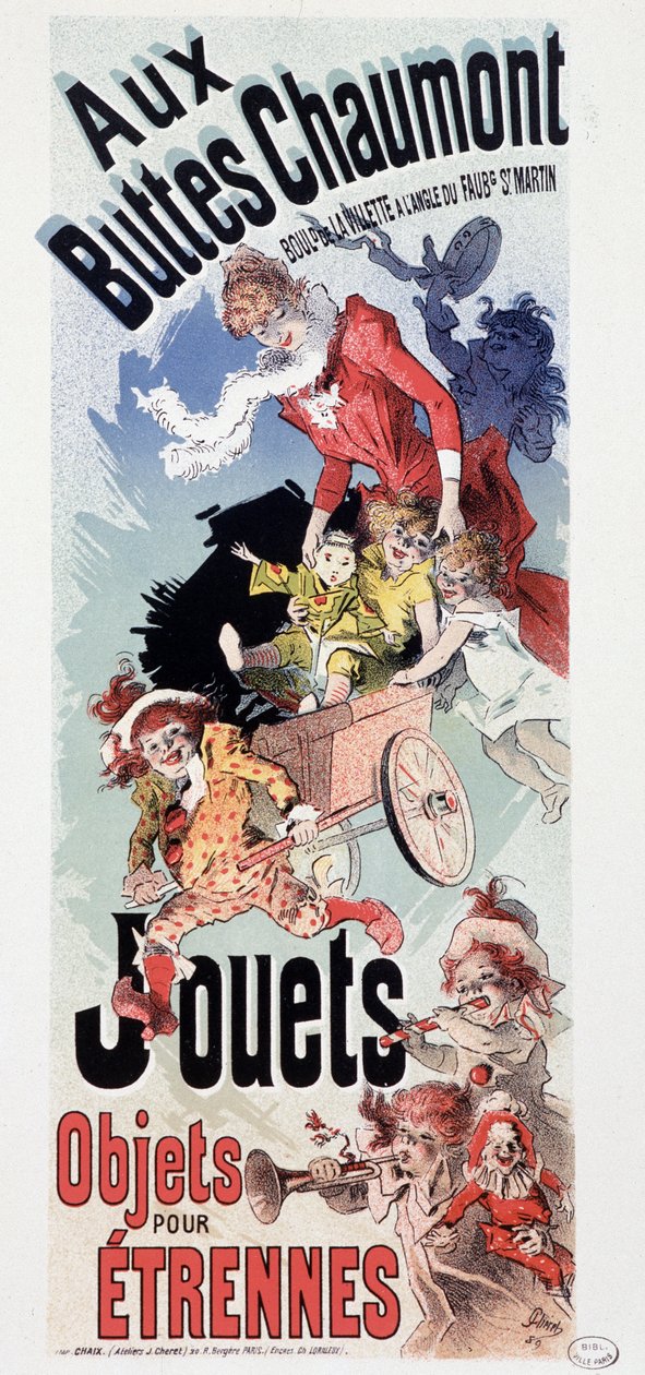 Játékok reklámozása a „Les Buttes Chaumont” üzletben – Jules Cheret, c. 1890 alkotó: Jules Cheret