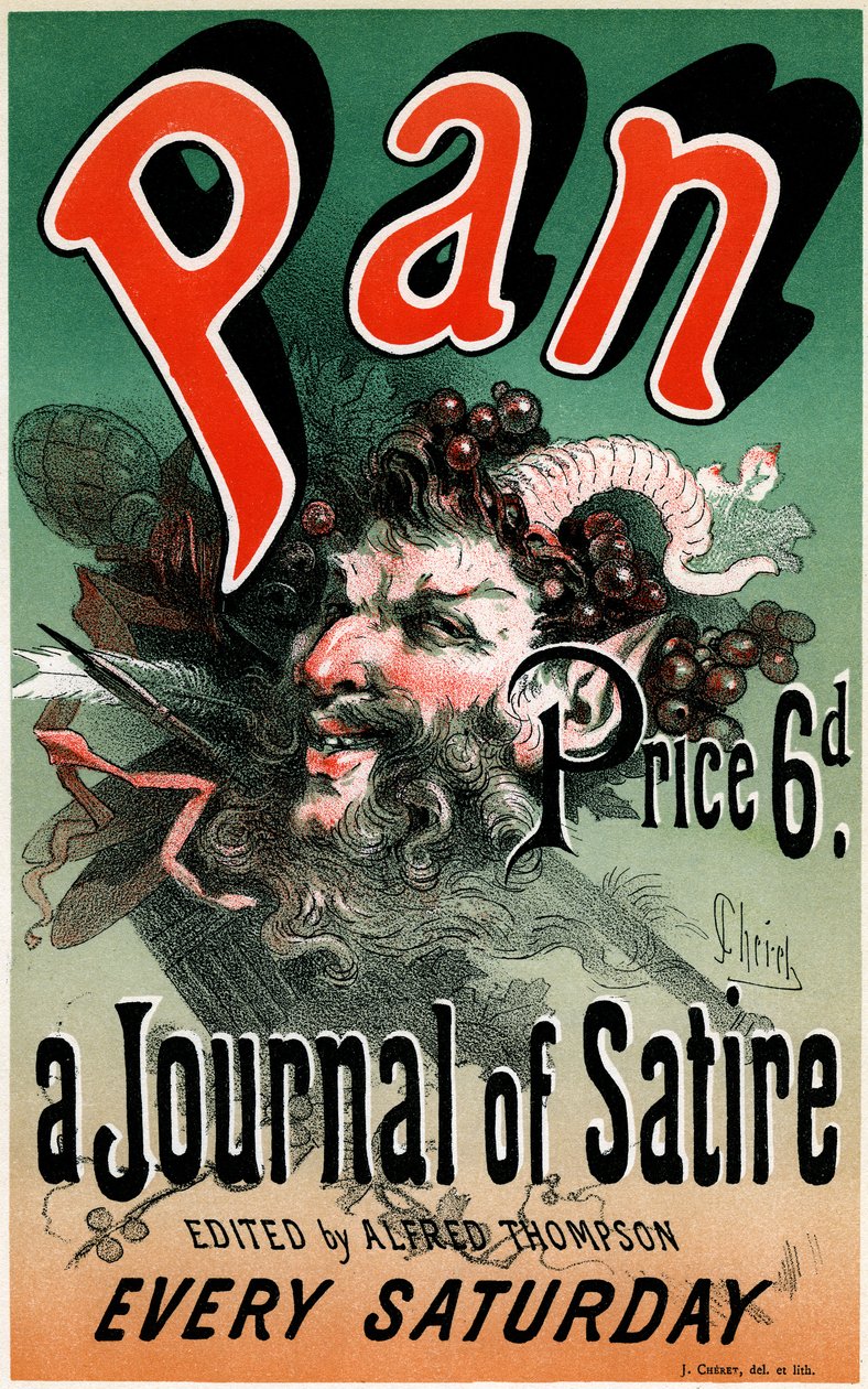 Plakát (1884) a "Pan" című szatirikus újsághoz, szerkesztette Alfred Thompson - Illusztráció: Jules Cheret (1836-1932) - Kivonat a ""Les maîtres de l