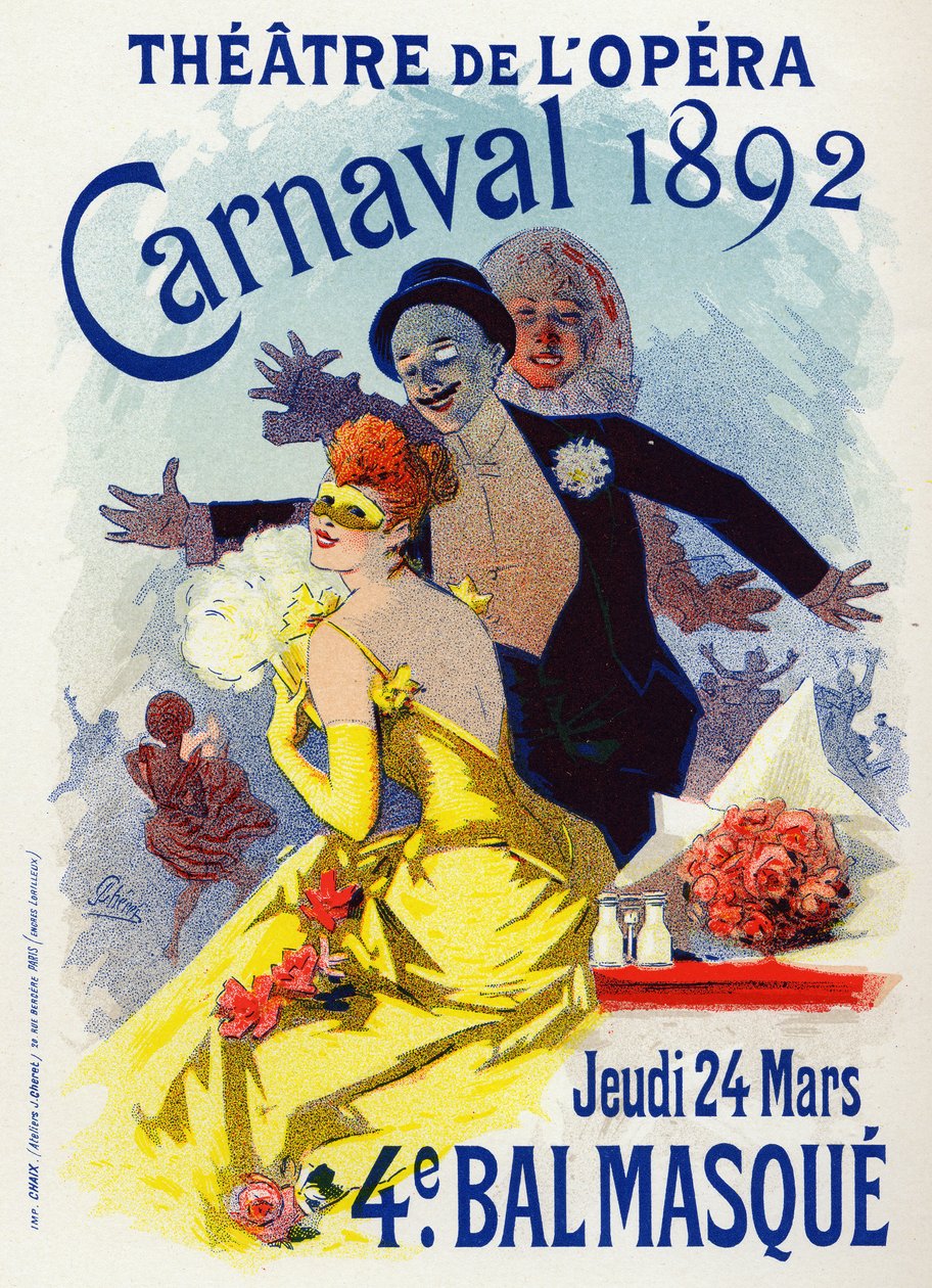 Művészet. Szórakozás. Álarcosbál a Párizsi Operában. Plakát: Jules Cheret, Franciaország, 1892. ápr. (plakát) alkotó: Jules Cheret