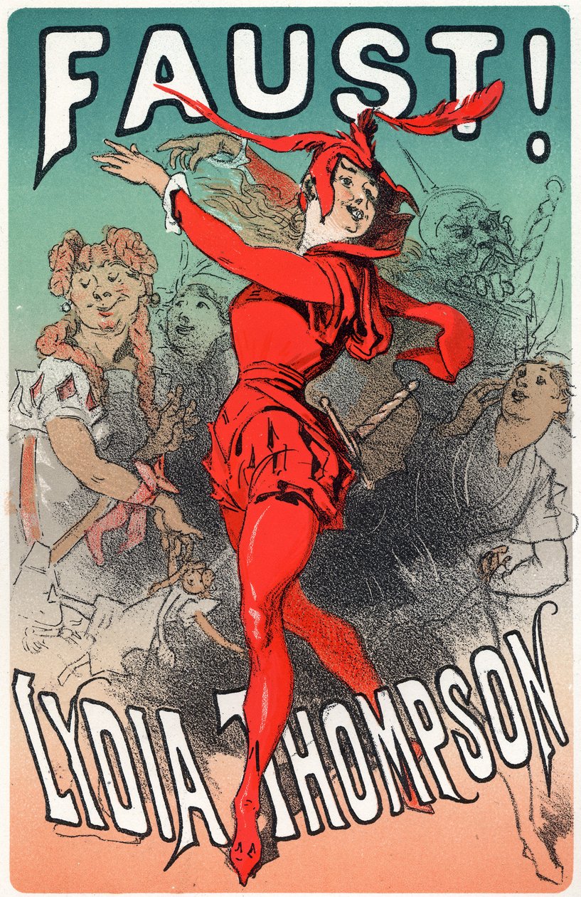 Művészet. Szórakozás. A táncos Lydia Thompson, mint Mephisto. Jules Cheret plakátja a "Faust" című színműhöz, Anglia, 1860-70 körül (plakát) alkotó: Jules Cheret