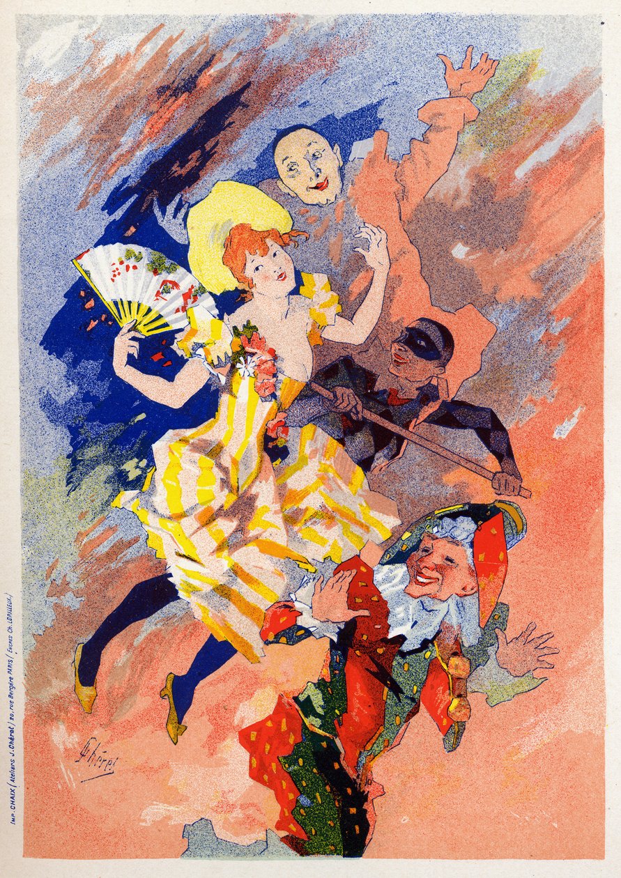 Művészet. Szórakozás. A mime show. Jules Cheret allegóriája, Franciaország, 1890 körül (plakát) alkotó: Jules Cheret