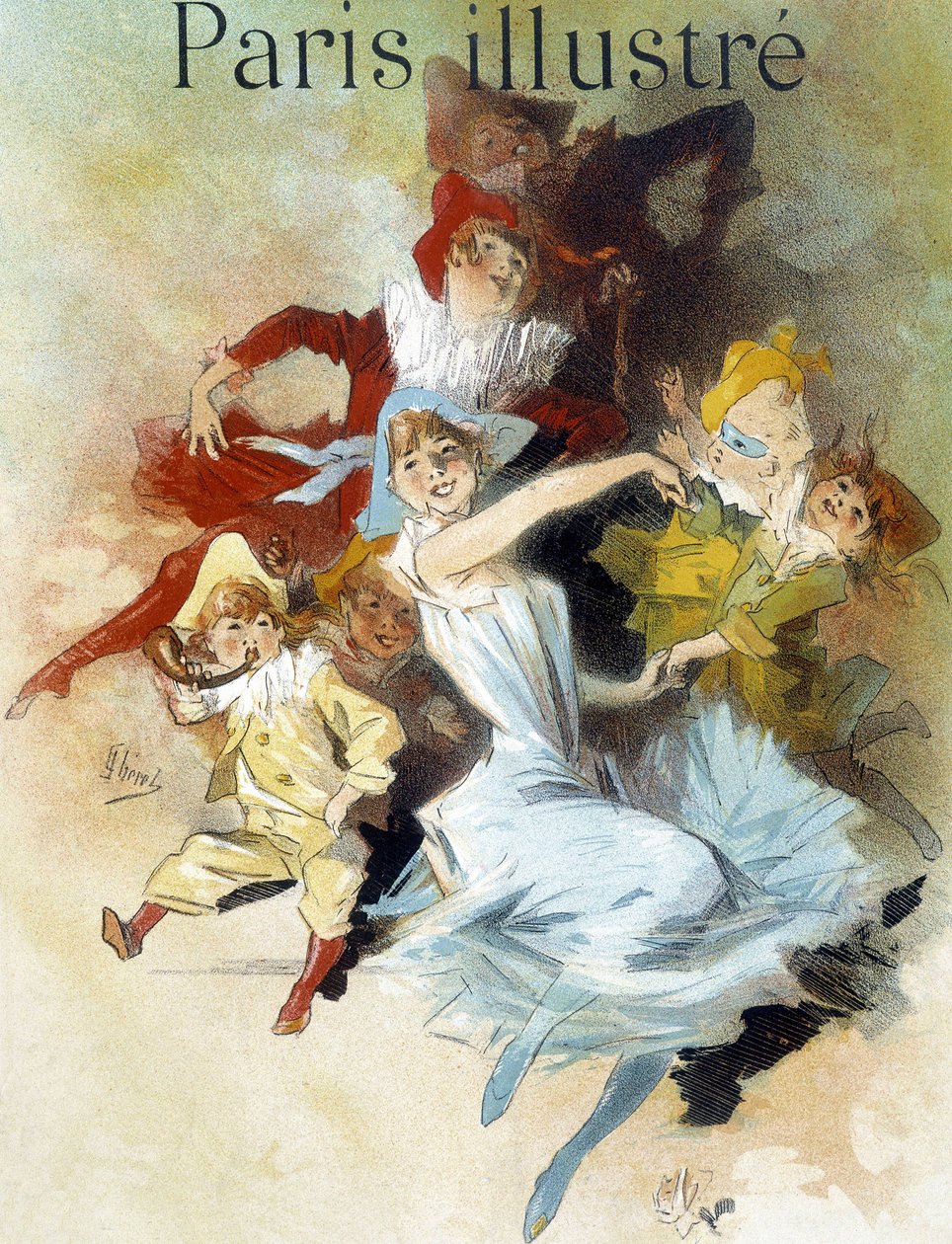 Ball maszk. Cherret rajza (19. század vége) a karneválra a „Paris illustrious” újságban. alkotó: Jules Cheret