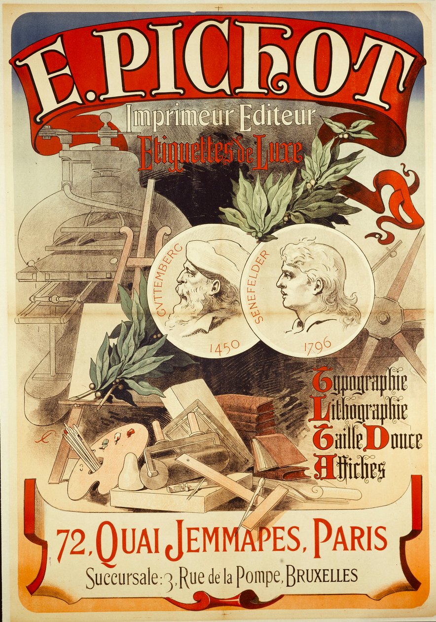 E.PICHOT/Drucker Herausgeber/ Luxus-Etiketten/ Typografie/ Lithografie/ Tiefdruck/ Plakate/ 72,QUAI JEMMAPES,PARIS alkotó: Jules Cheret