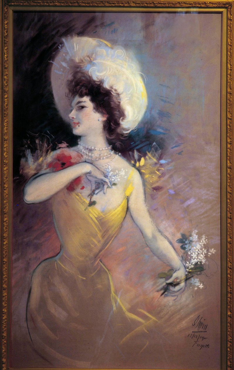 Fagette fiatal nő kalappal és csokor virággal. Jules Cheret (1836-1932) festménye 1900. Nice, Musee Cheret alkotó: Jules Cheret