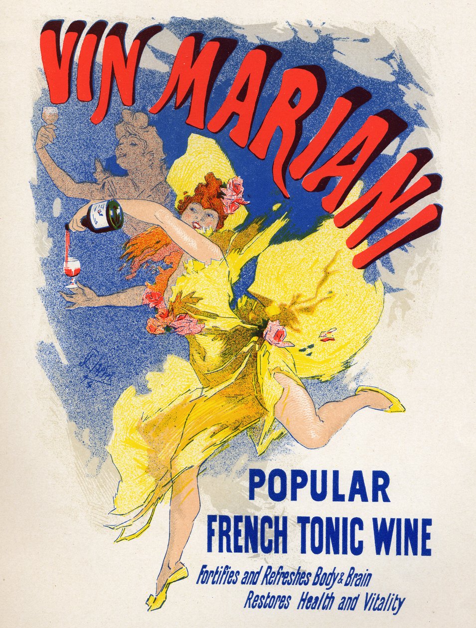 Étel és ital. Mariani French Tonic Wine (első kokain). Plakát: Jules Cheret (1836-1932), Franciaország alkotó: Jules Cheret